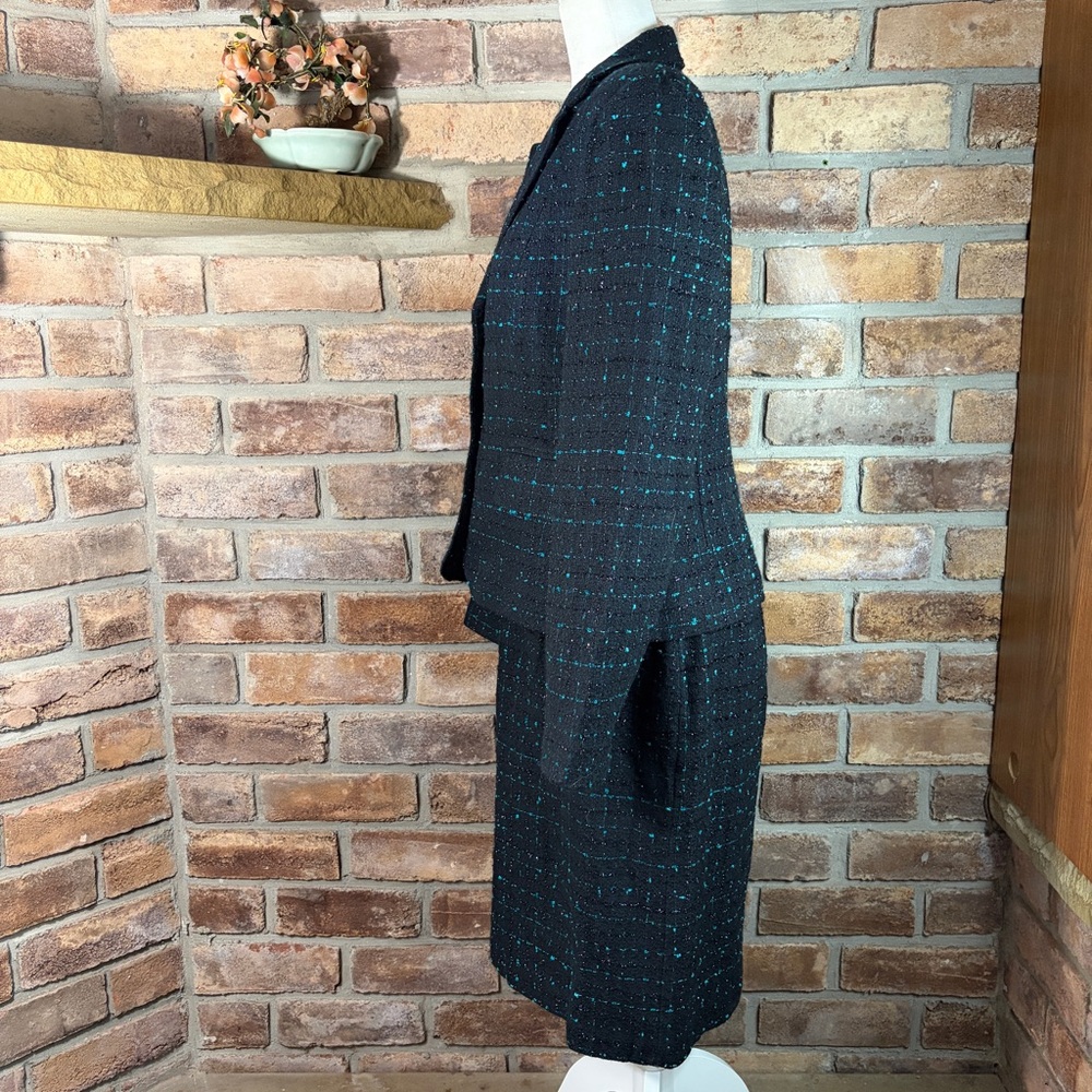 CHADWICK’S Vintage Woven Tweed Black & Teal Blazer and Skirt Set - Picture 2 of 16